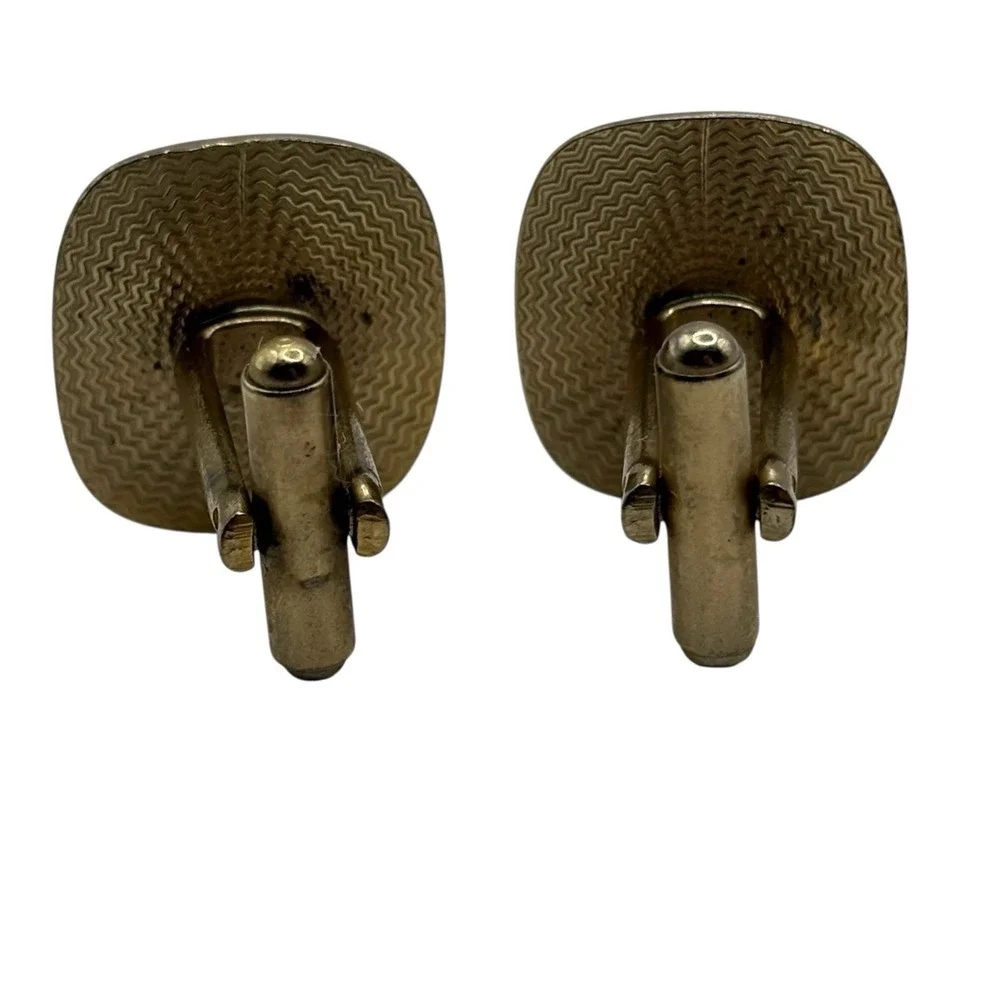 Roman or Greek Soldier‎ Cufflinks Vintage Gold Tone Frame MCM Black Design Retro